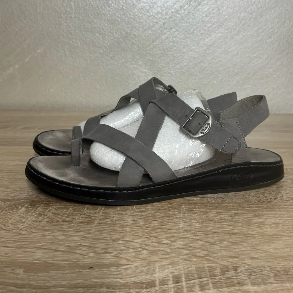 Chaco Wayfarer Loop Grey Leather Flat Samdals Women Size 11 - Picture 2 of 12